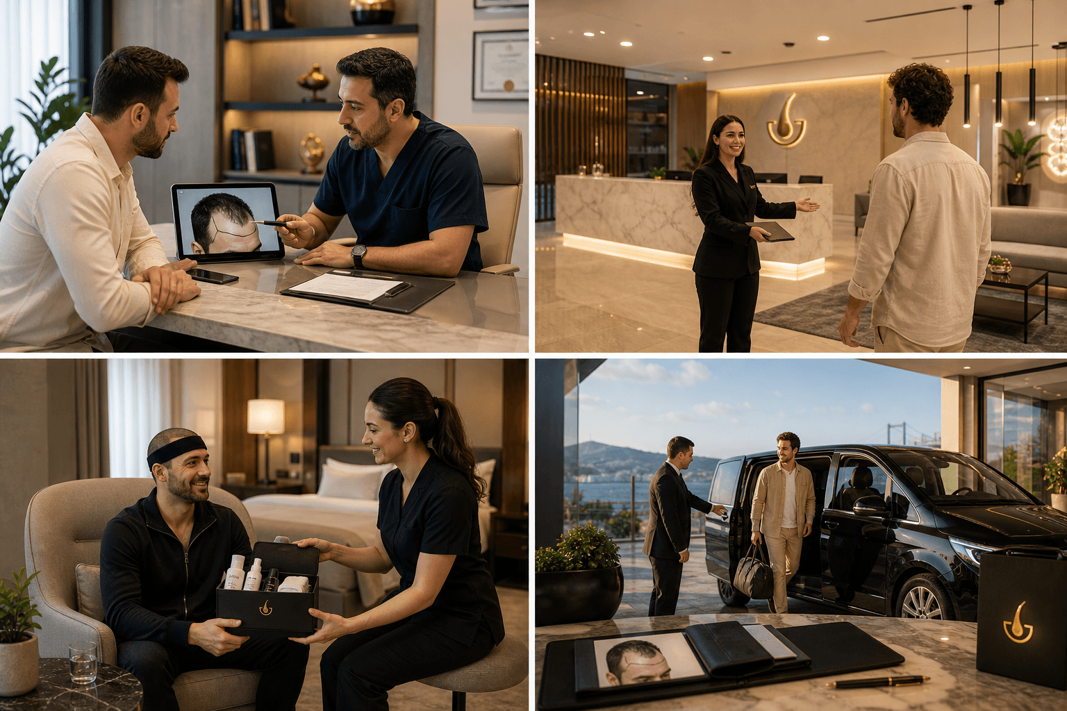 Premium hair transplant journey, consultation, clinic tour and recovery support